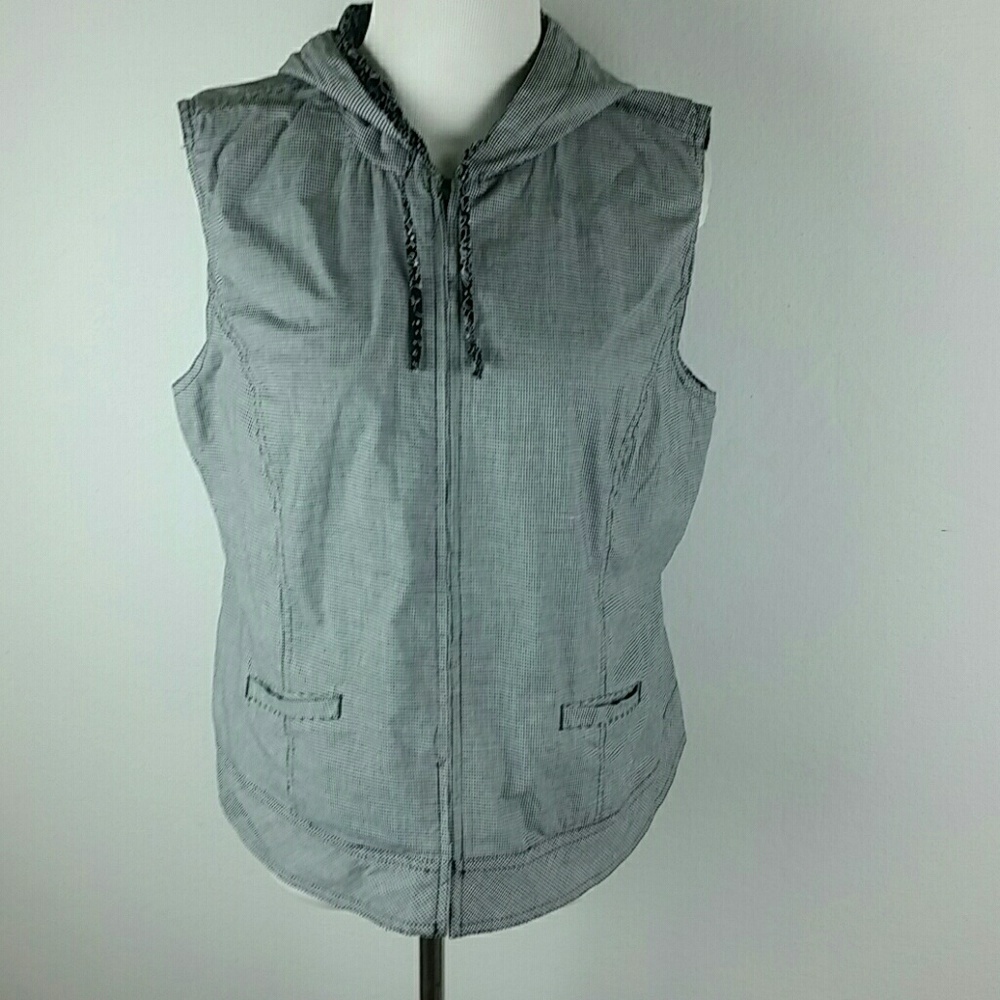 Reversible Black White Check Floral Vest EUC B3